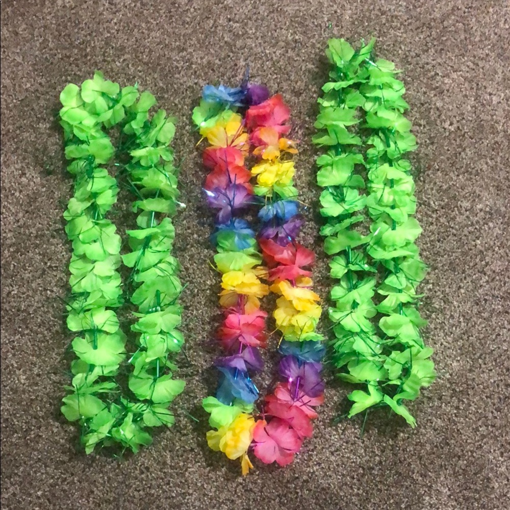 Vibrant Hawaiian Lei Set - Green and Multicolor